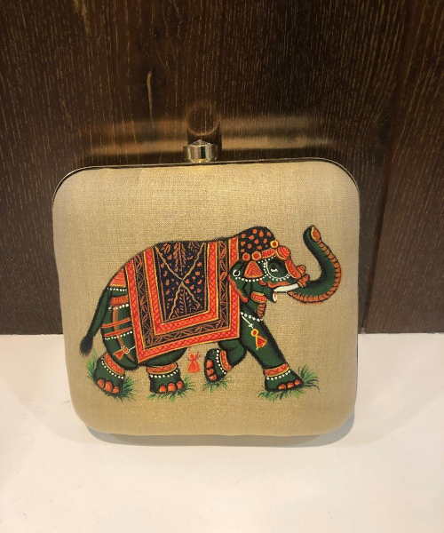 Handpainted Elephant Printed Clutch