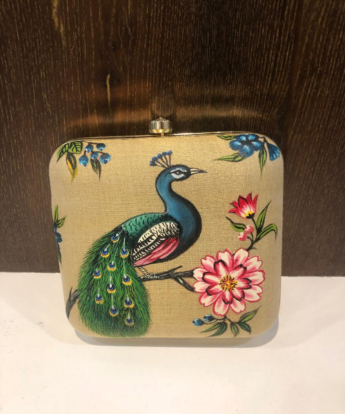 Handpainted Peacock Printed Clutch