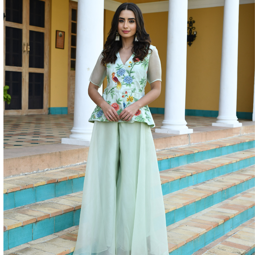 Peplum silk top shop