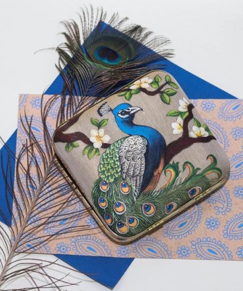 Handpainted Peacock Clutch