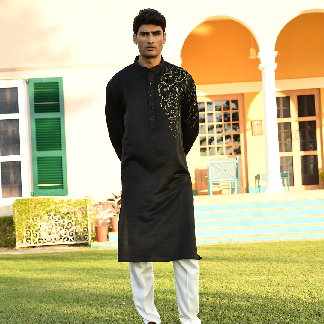 Handpainted Black Kurta and Pyjama