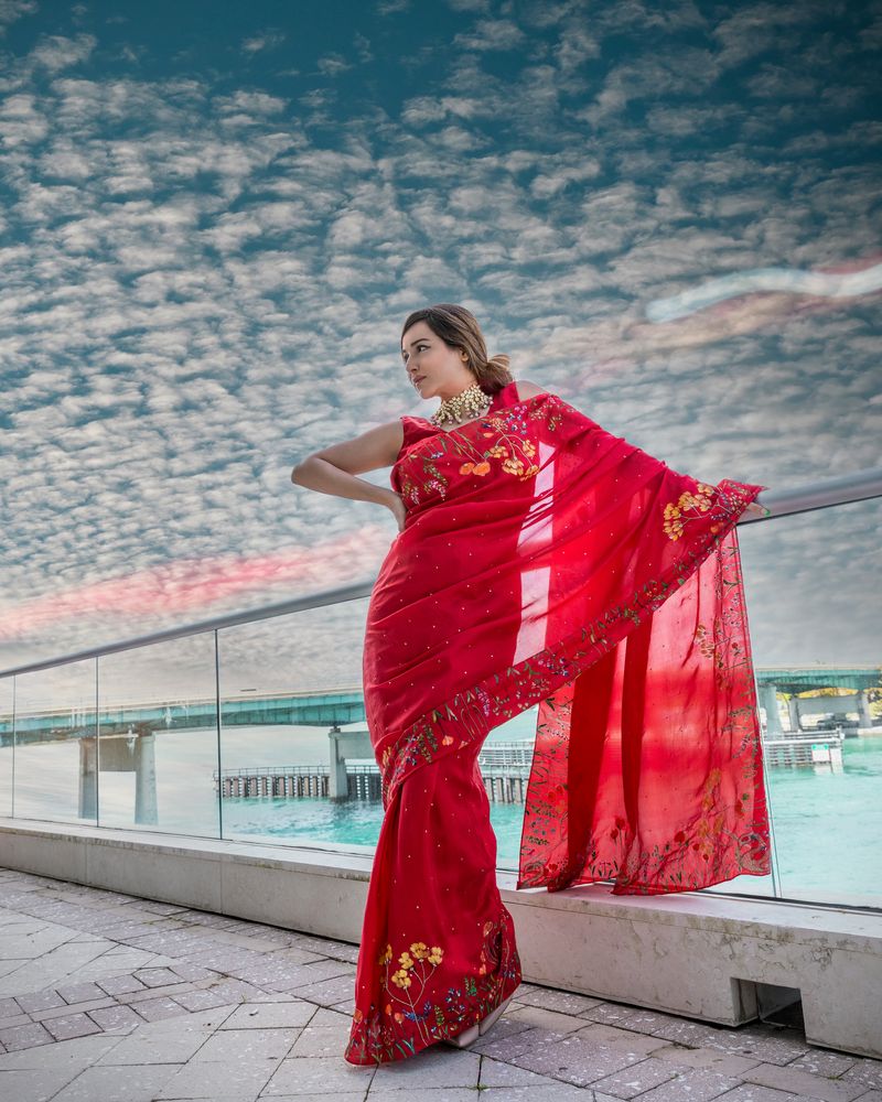 Red Silk Hand Painted Saree