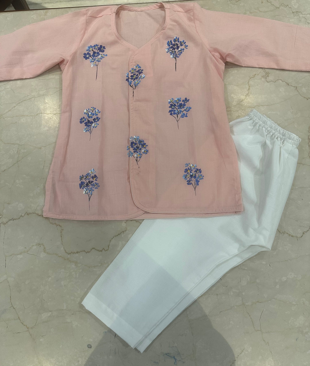 Handpainted Peach Floral Kurta Pajama Set