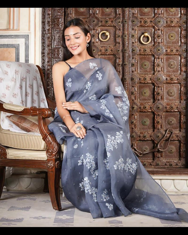 Handpainted Organza Silk Saree