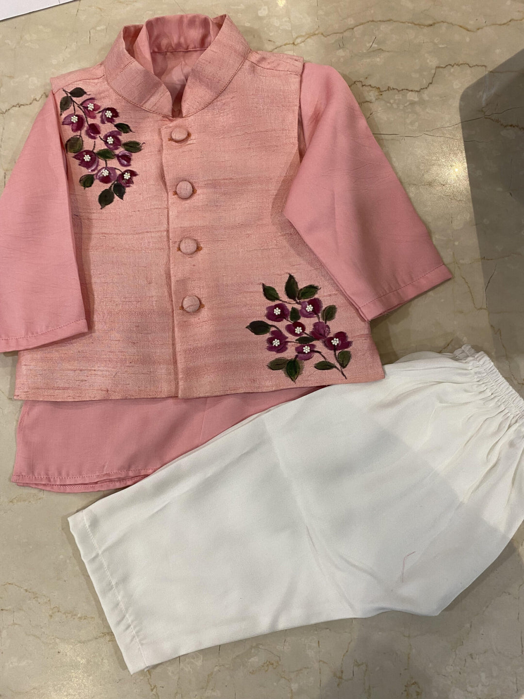 Handpainted Pink Kurta Pyjama Set