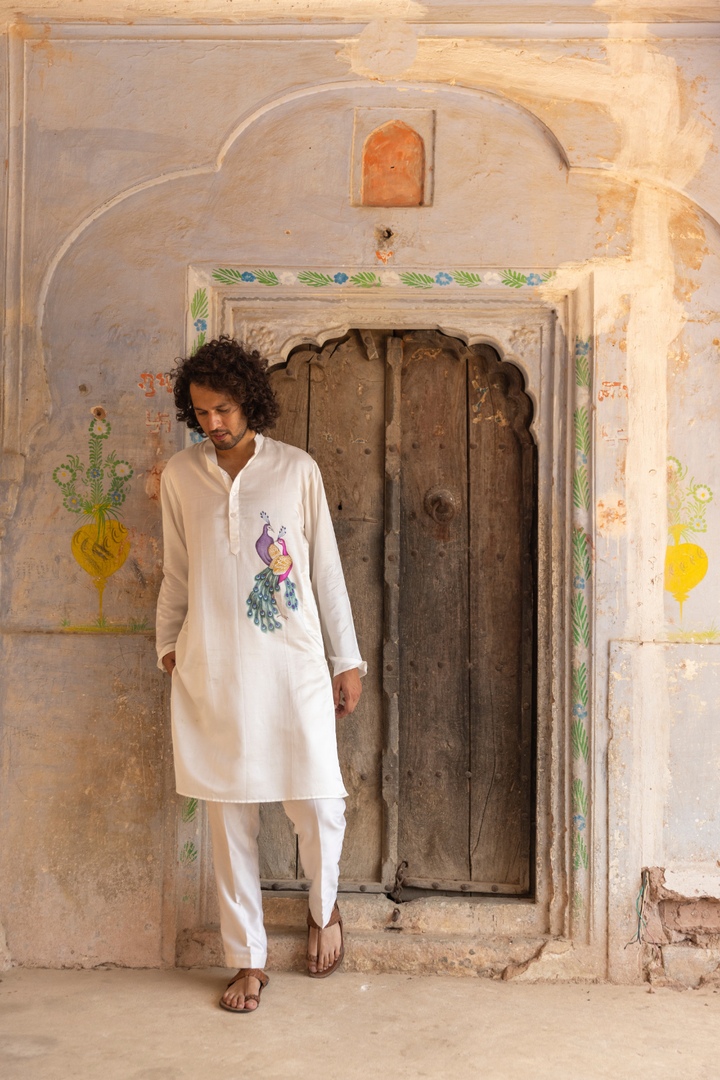 Handpainted Chanderi Men's Kurta & Pyjama