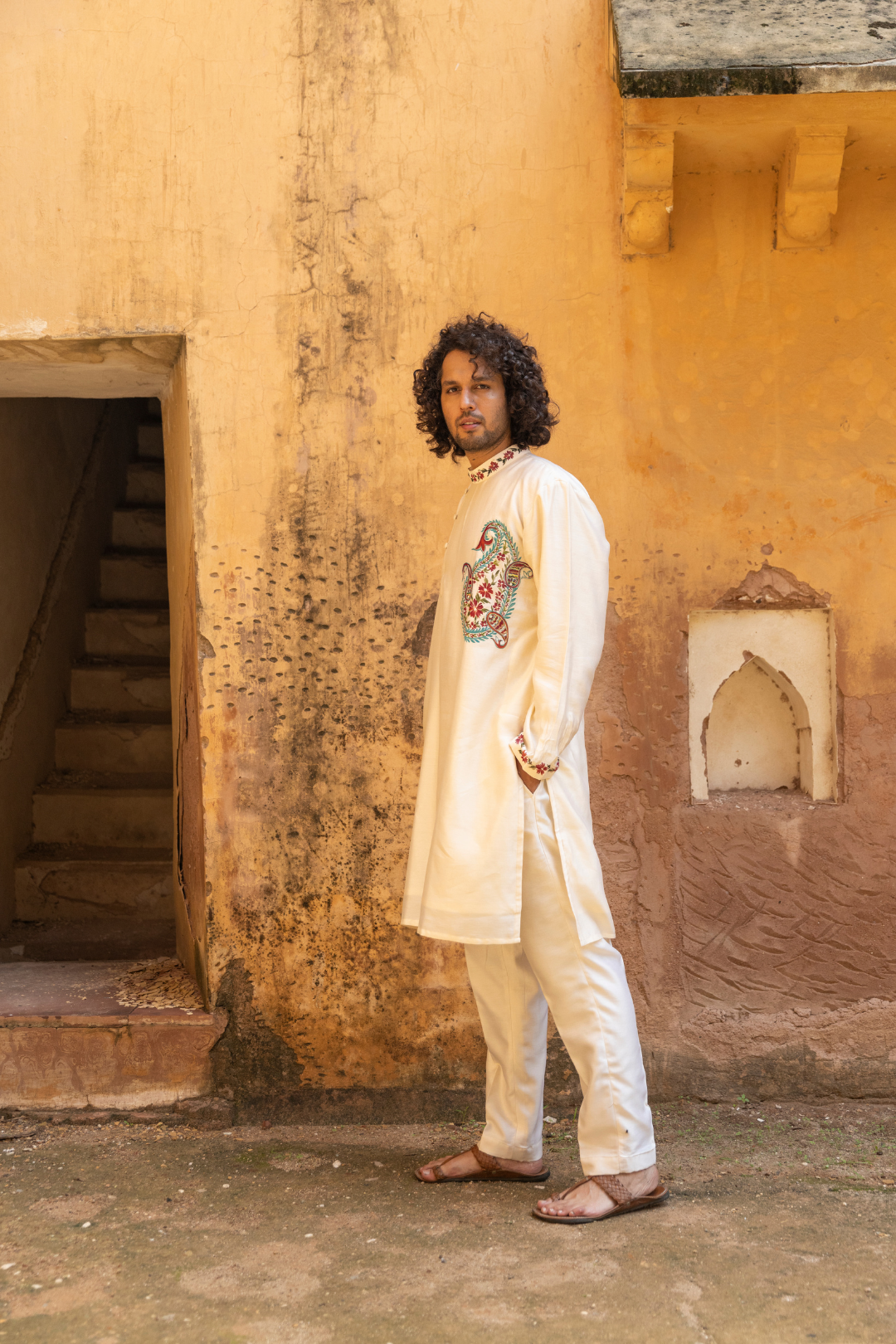 Handpainted Chanderi Men's Kurta & Pyjama