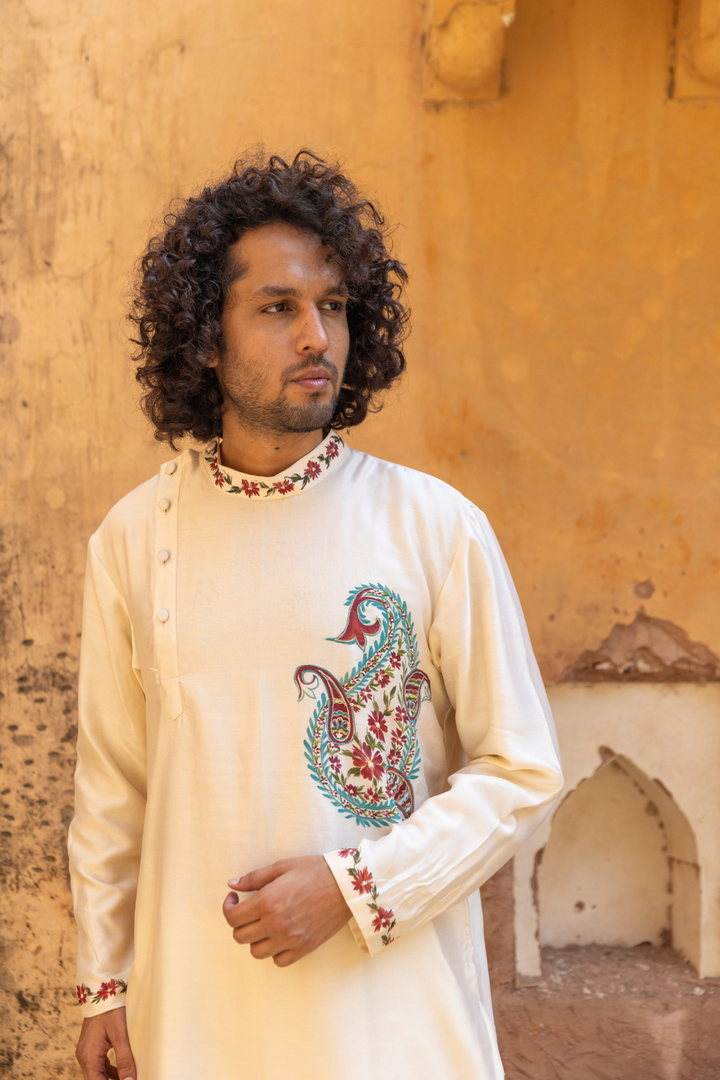 Handpainted Chanderi Men's Kurta & Pyjama