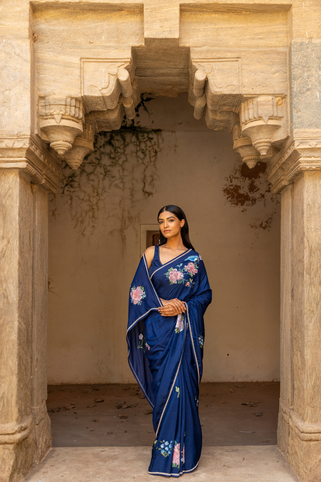 Handpainted Pure Silk Hand Embroidered saree With Sequins Pearl & Beads Work