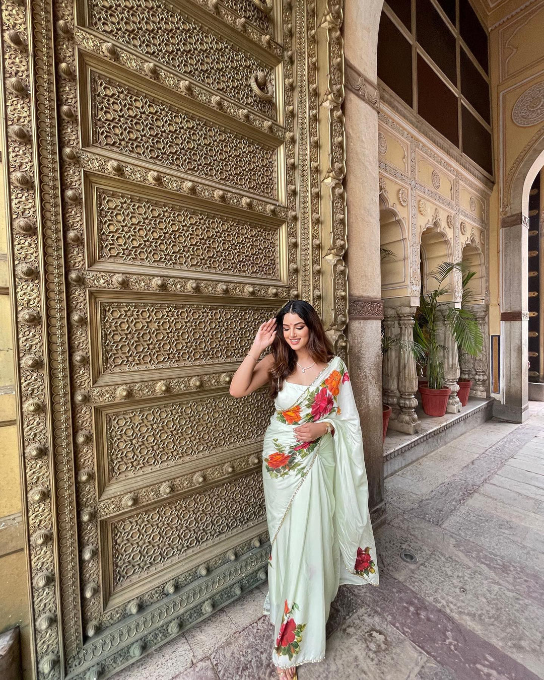 Handpainted Pista Green Saree