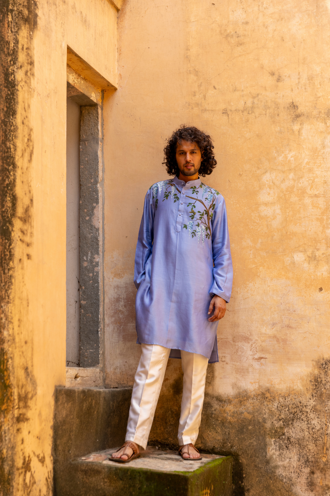 Handpainted Chanderi Men's Kurta & Pyjama