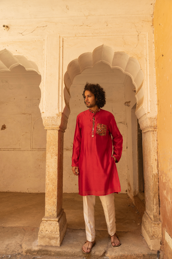 Handpainted Chanderi Men's Kurta & Pyjama