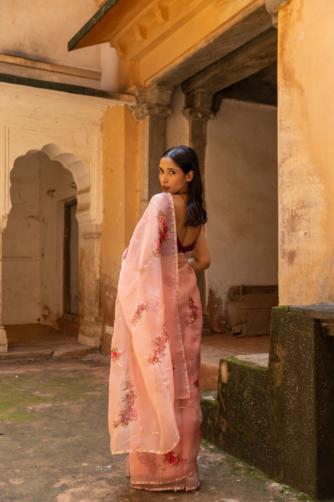 Handpainted Pure Organza Silk Hand Embroidered saree With Sequins Pearl & Beads Work