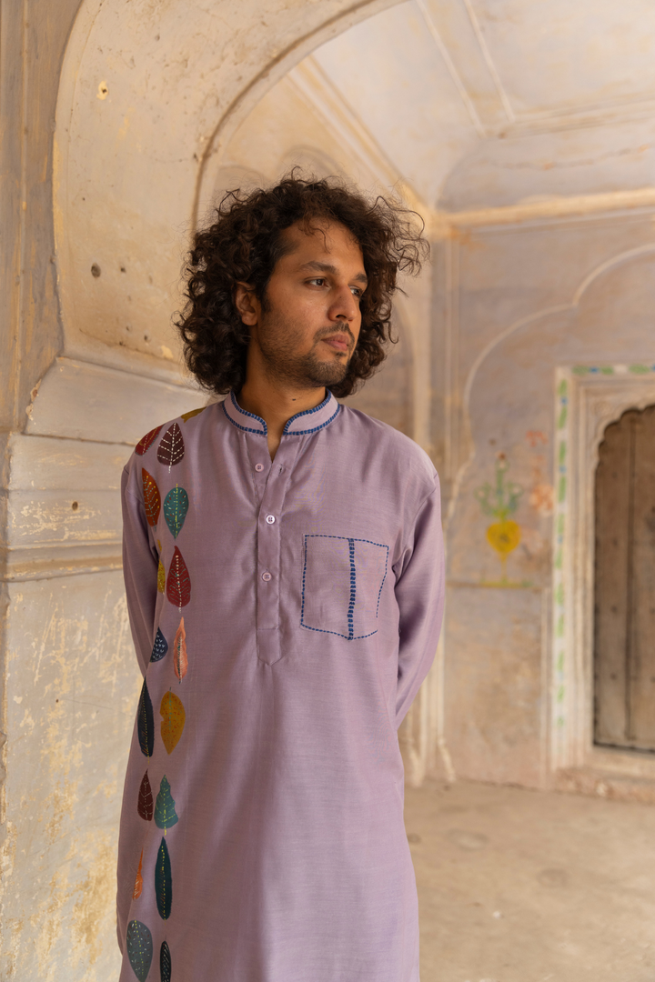 Handpainted Chanderi Men's Kurta & Pyjama