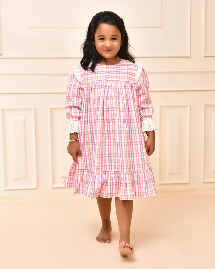 Pink Checks  A-Line Dress