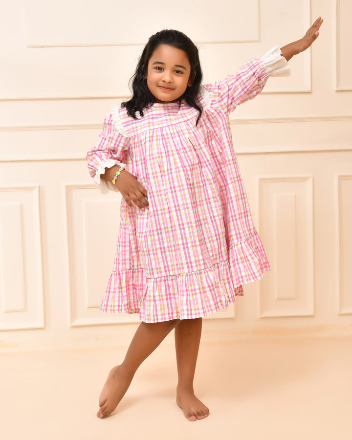 Pink Checks  A-Line Dress