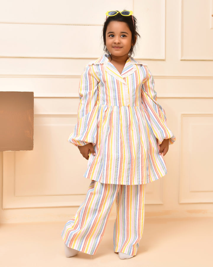 Rainbow-Striped White Co-ord Set