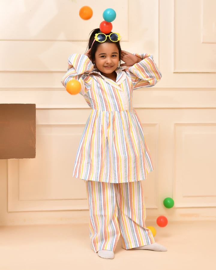 Rainbow-Striped White Co-ord Set