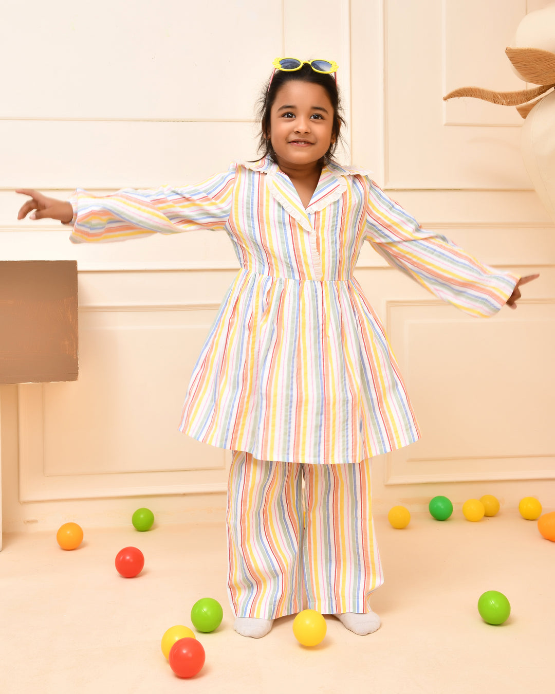Rainbow-Striped White Co-ord Set