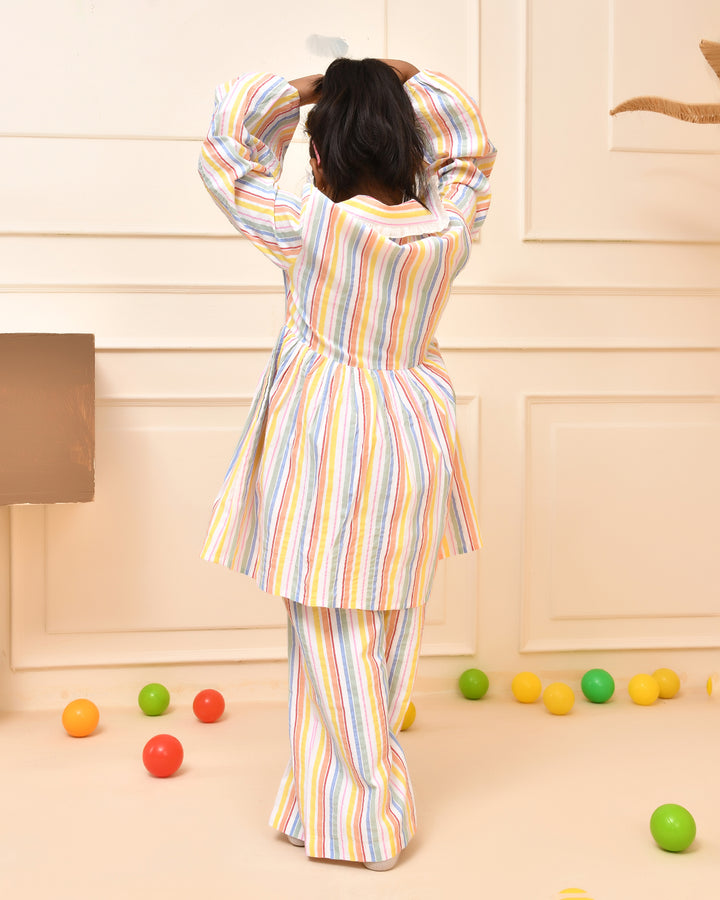 Rainbow-Striped White Co-ord Set