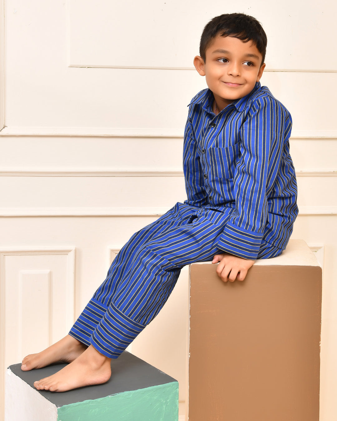 Blue Striped Boys Night Suit