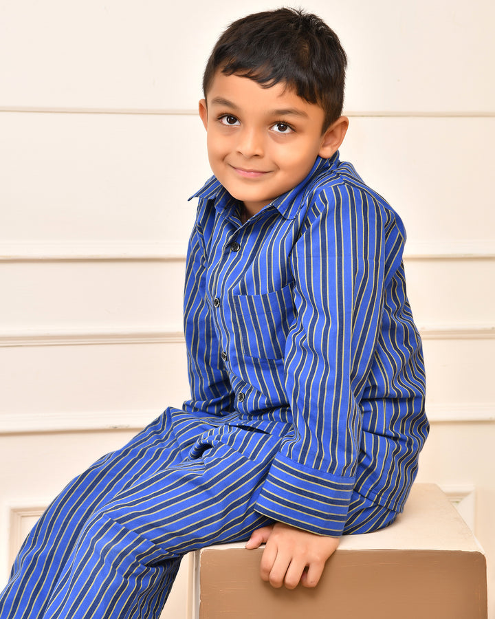 Blue Striped Boys Night Suit