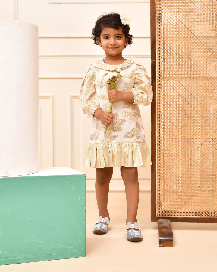 Gold-Toned Floral Party Dress