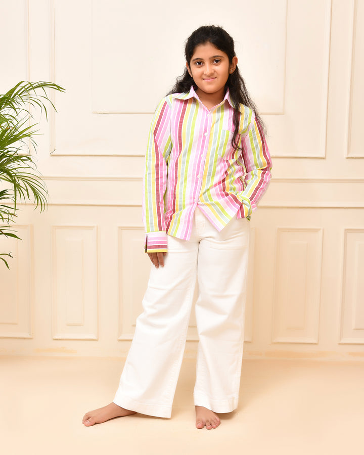 Rainbow Strip White Shirt