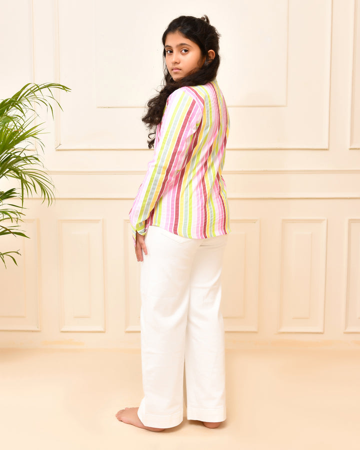 Rainbow Strip White Shirt