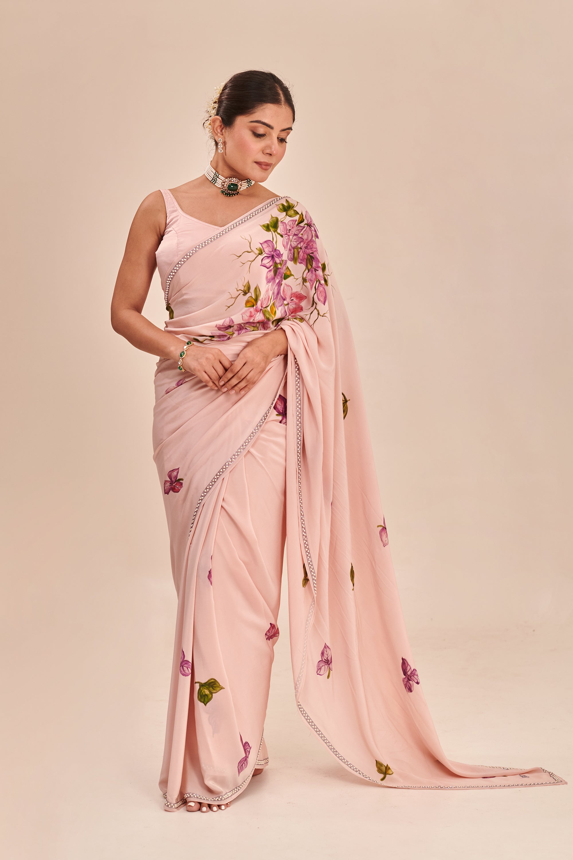 Banarasi Kaddi Georgette Saree: Pastel Pink Color – Vishva Sai Silks