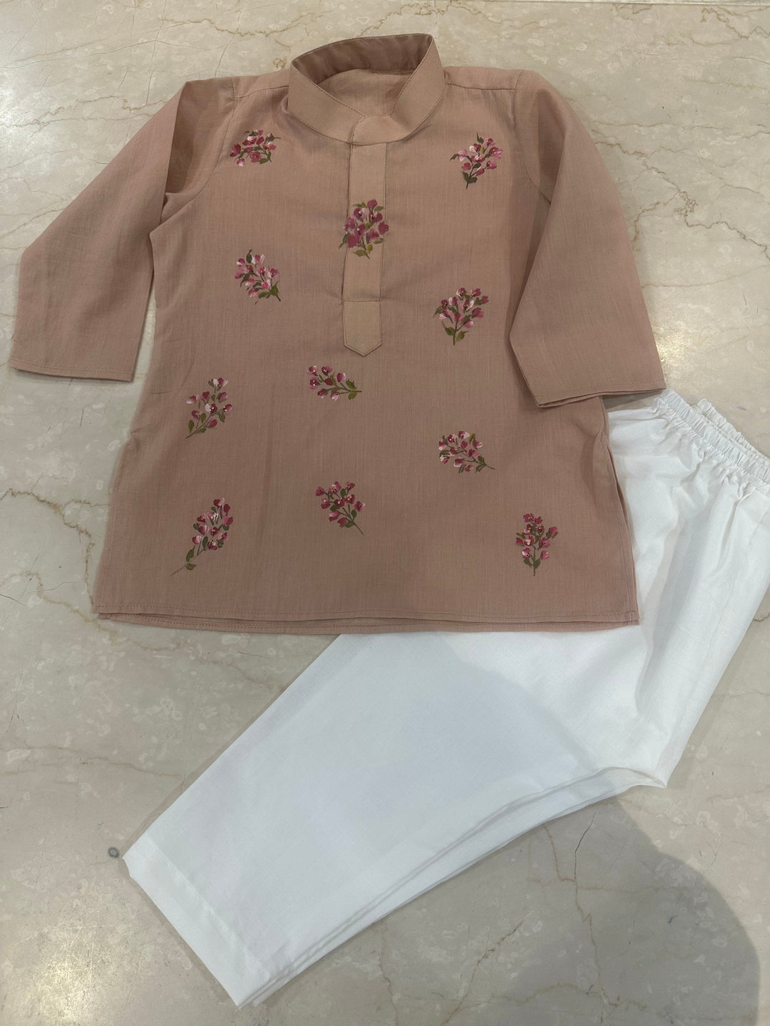 Handpainted Brown Floral Kurta Pajama Set